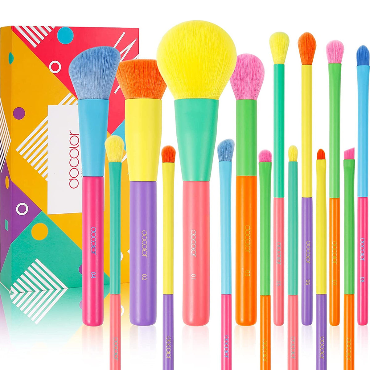 15-Piece Colorful Synthetic Makeup Brush Set for Face & Eyes