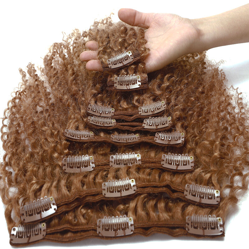 Double Weft Clip-In Afro Kinky Curly Human Hair Extensions Full Head