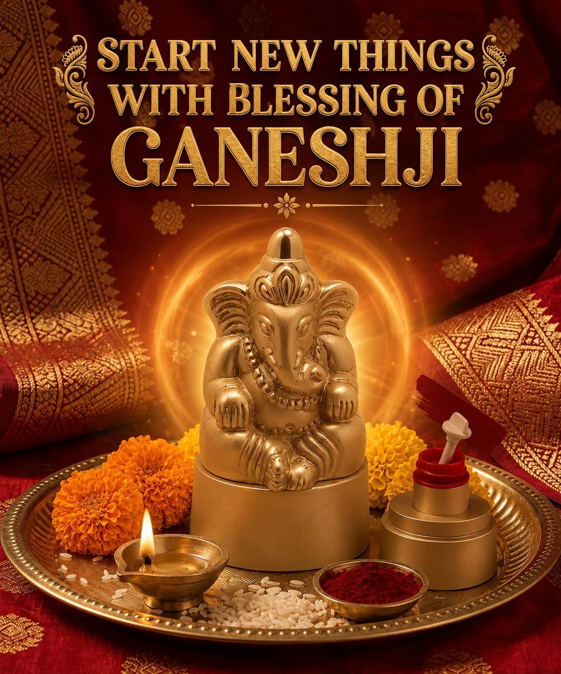 Organic Sindoor Powder with Ganesh Statue for Pooja & Tilak - Maroon