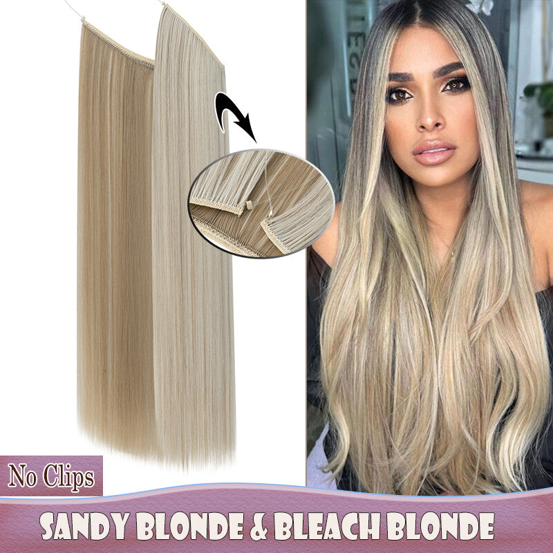Invisible Wire Clip-In Hair Extensions with Clips & Replacement Wires - Natural & Wavy, 20/24 Inch