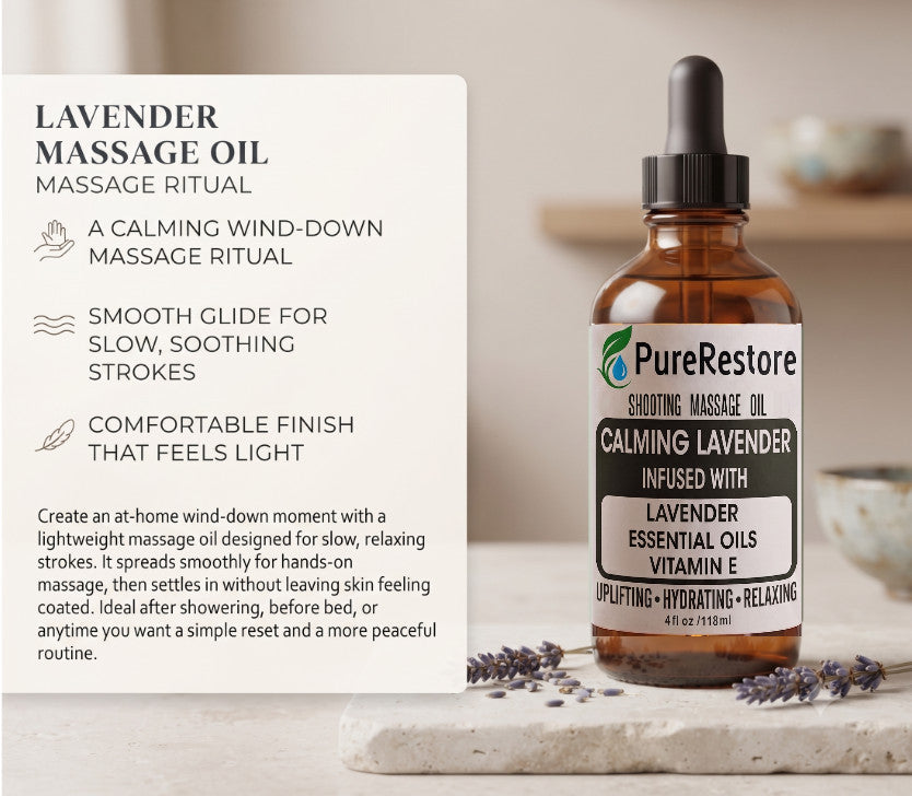 Calming Lavender Massage Oil with Vitamin E - All Natural Body & Relaxation Oil