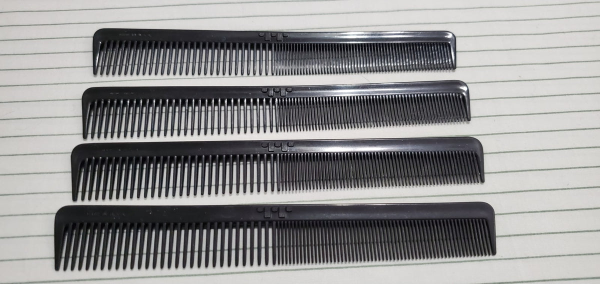 Vintage Unbreakable Barber Combs Set of 4 - 7 Inch Black Classic Hair Grooming Tools