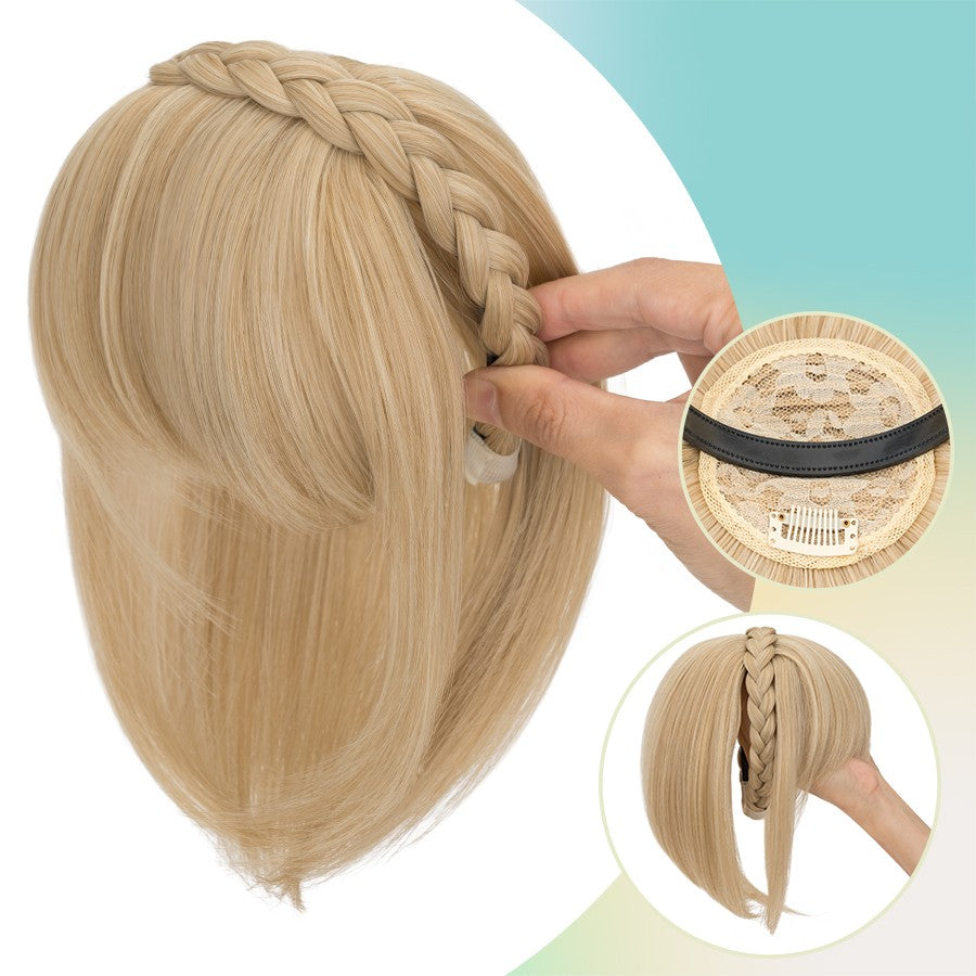 Women Braid Headband Topper with Bangs - Instant Hair Fringes & Hairbands