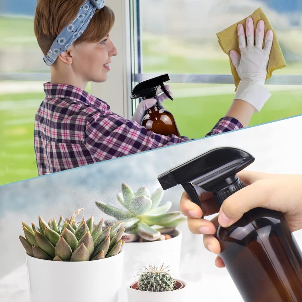 16Oz Amber Glass Spray Bottles Set for Plants & Cleaning Refillable Eco-Friendly