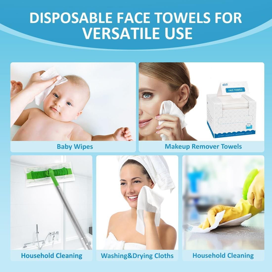 Ultra Soft Disposable Face Towels 7.87 x 7.87 Inch 50 Count - Gentle & Absorbent