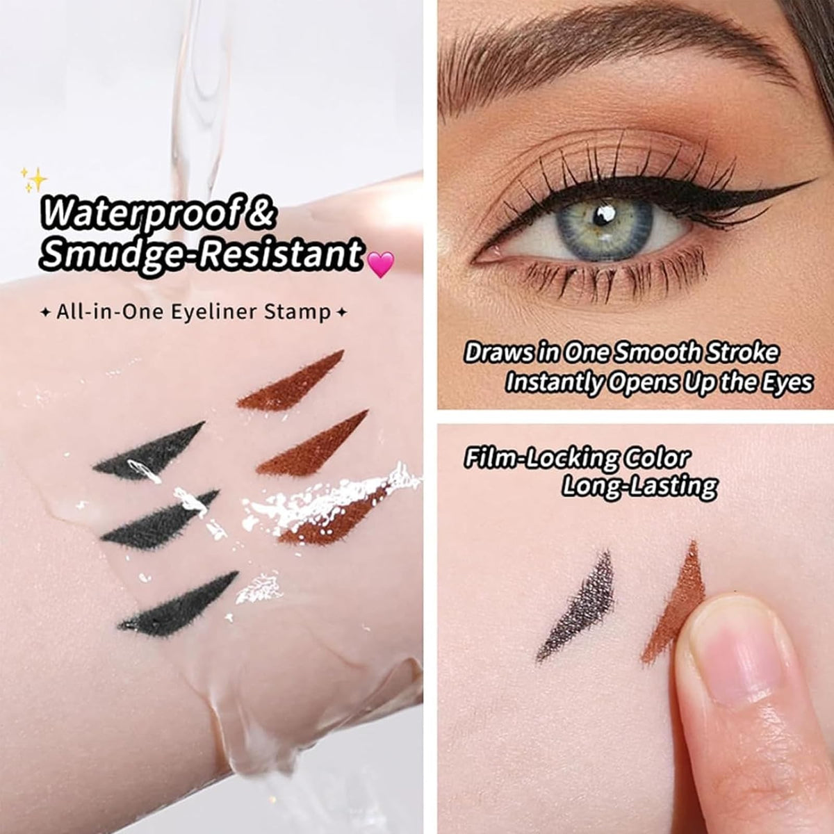 Dual-Head Waterproof Eyeliner Stamp Set - Black & Brown, Long-Lasting