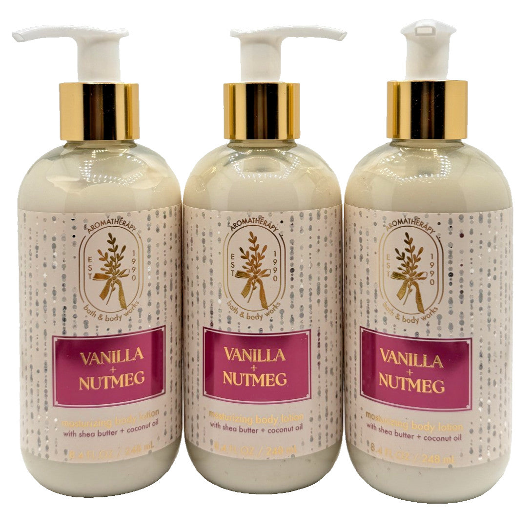 NEW Bath & Body Works Lot 3 Bottles Aromatherapy Vanilla Nutmeg