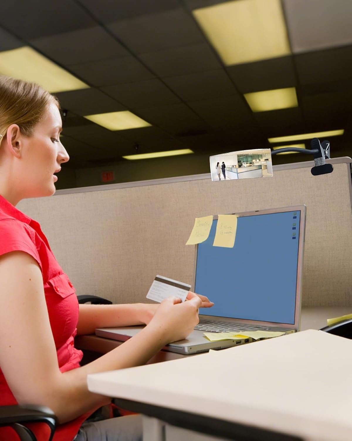 6.7 x 3-Inch Convex Security Mirror Clip-On for Office Cubicles & Workspaces