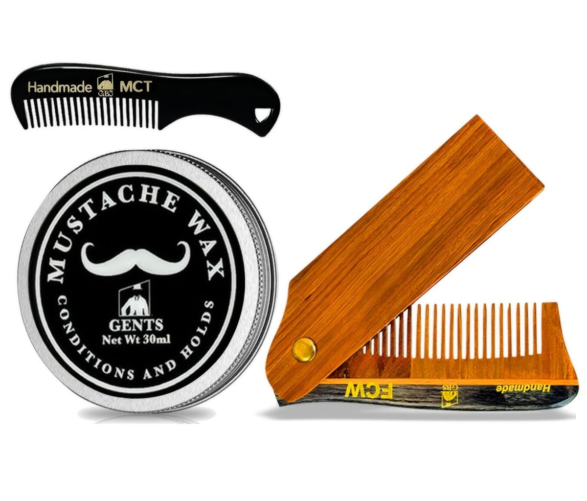 Mustache Wax & Comb Kit - Strong Hold Beard Styling Set