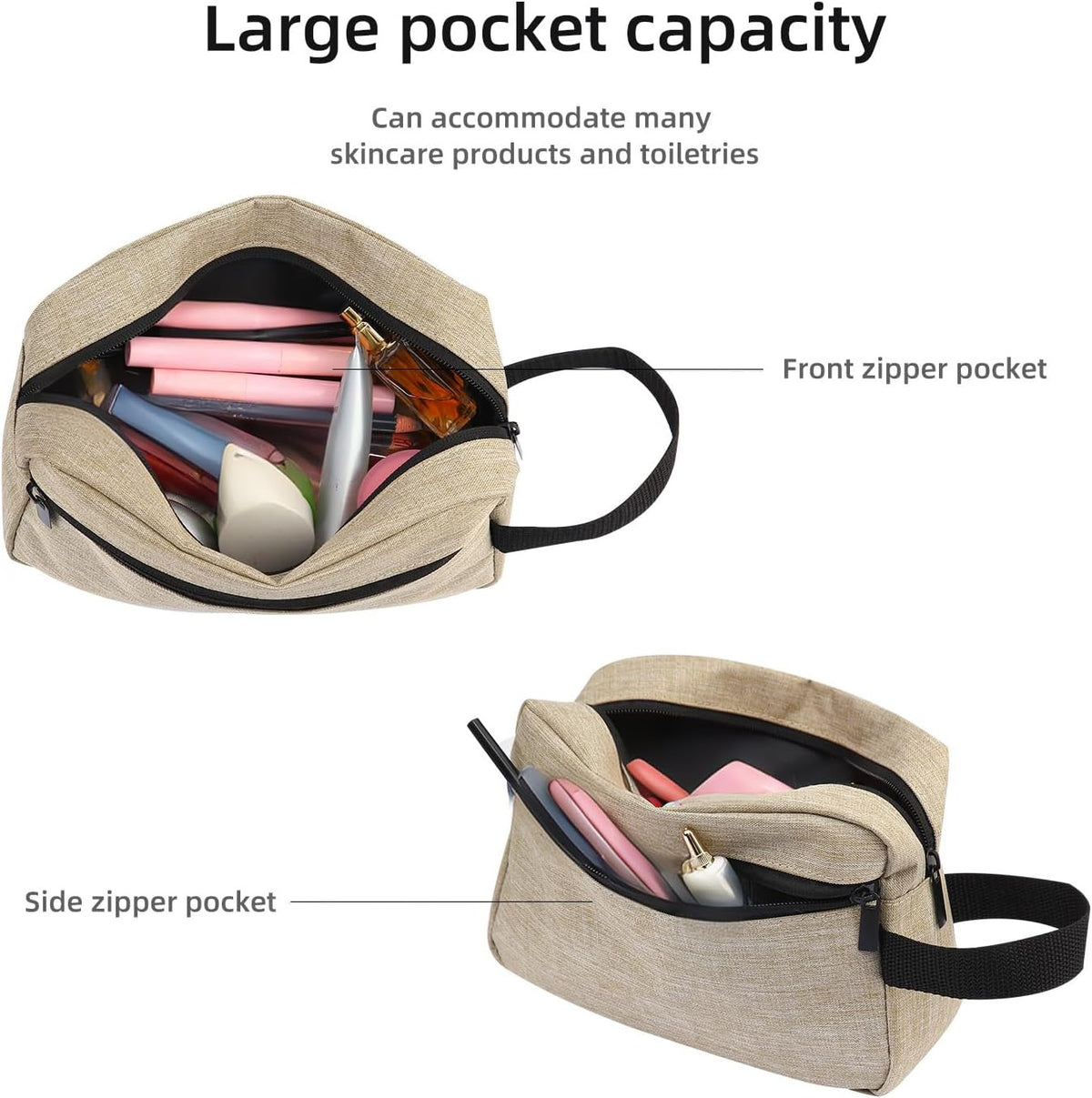 Travel Toiletry Bag for Women Men Hanging Cosmetic Organizer Khaki