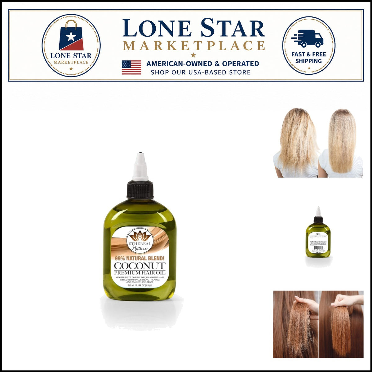 Coconut Infused Hair Oil for Dry & Frizzy Hair - 7.1 fl oz Natural Hair Treatment