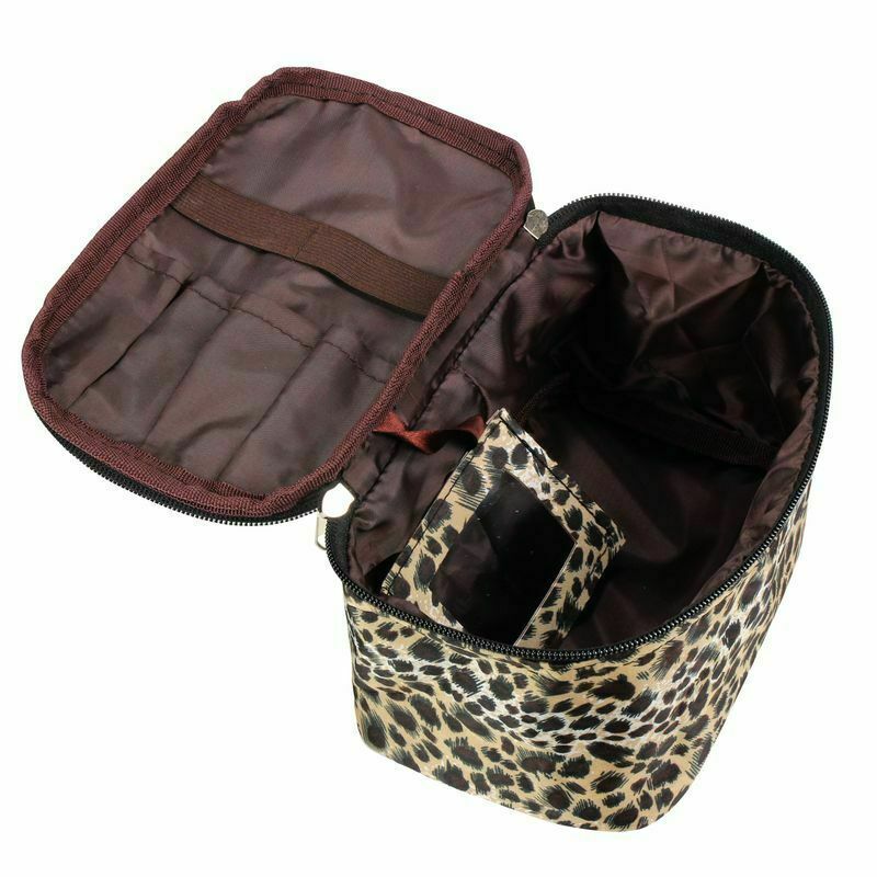 Small Cosmetic Bag with Mirror and Brush Holder - Travel Makeup Organizer