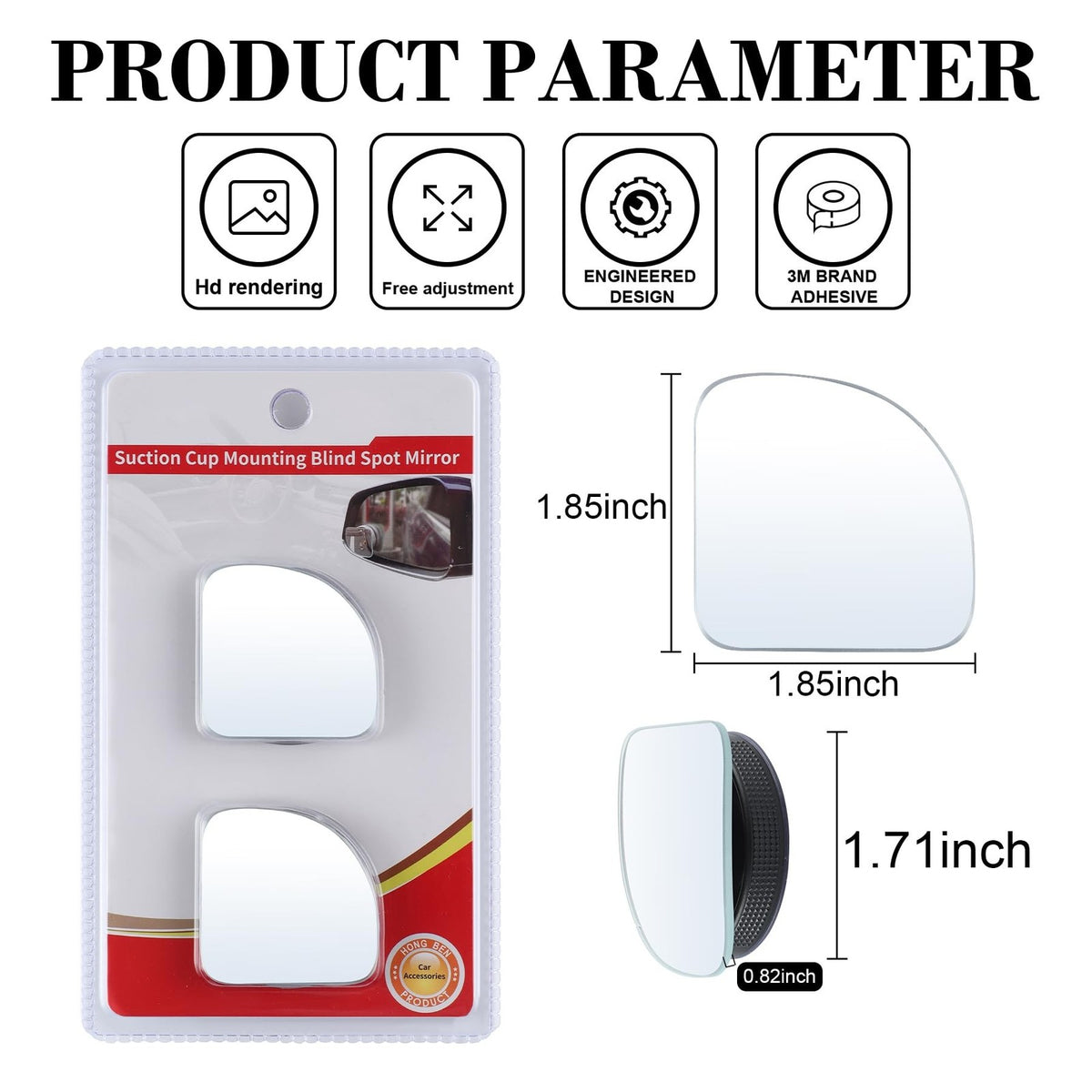 Car Blind Spot Mirror - Frameless Convex Wide-Angle Side Mirror with Adjustable Suction Cup