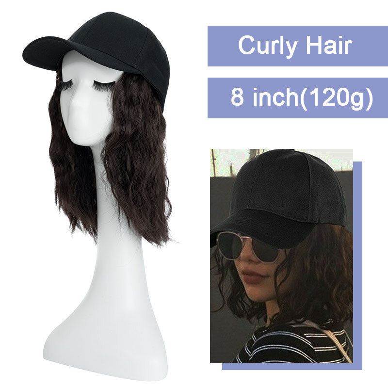 Baseball Cap with Hair Extensions - Wavy & Straight Human-Like Hairpiece