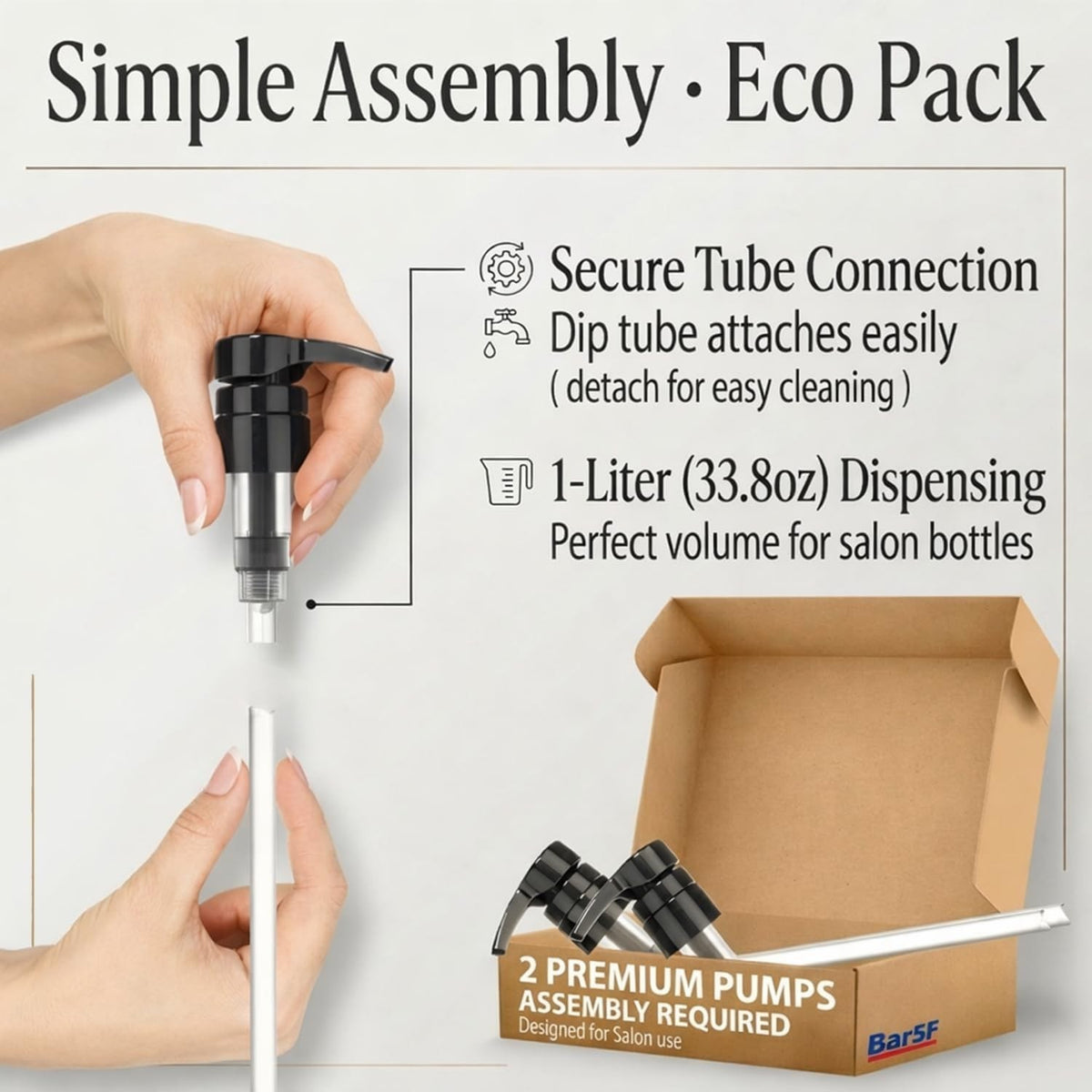 Salon-Quality Pump Dispensers for Shampoo & Conditioner - Black, 2 Pack
