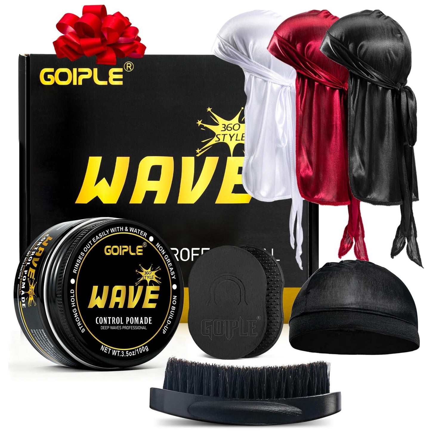 Men's Strong Hold Wave Pomade Kit for 360 Waves Natural Hair Control