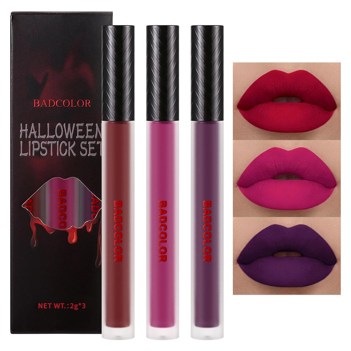 Matte Waterproof Liquid Lipstick Set - 3 Bold Colors for Cosplay & Glam