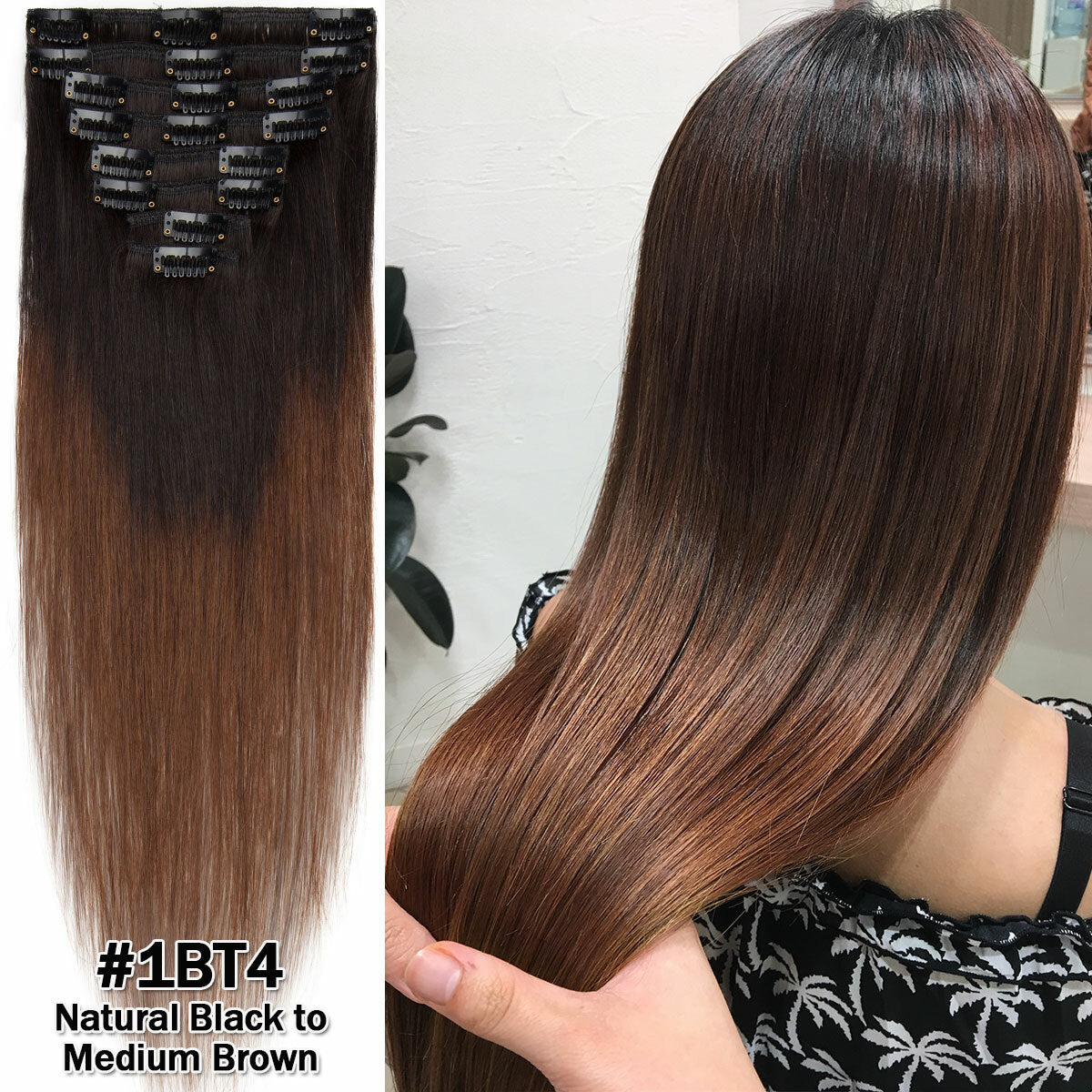Clip-In Remy Human Hair Extensions Full Head Set - Multiple Colors & Lengths