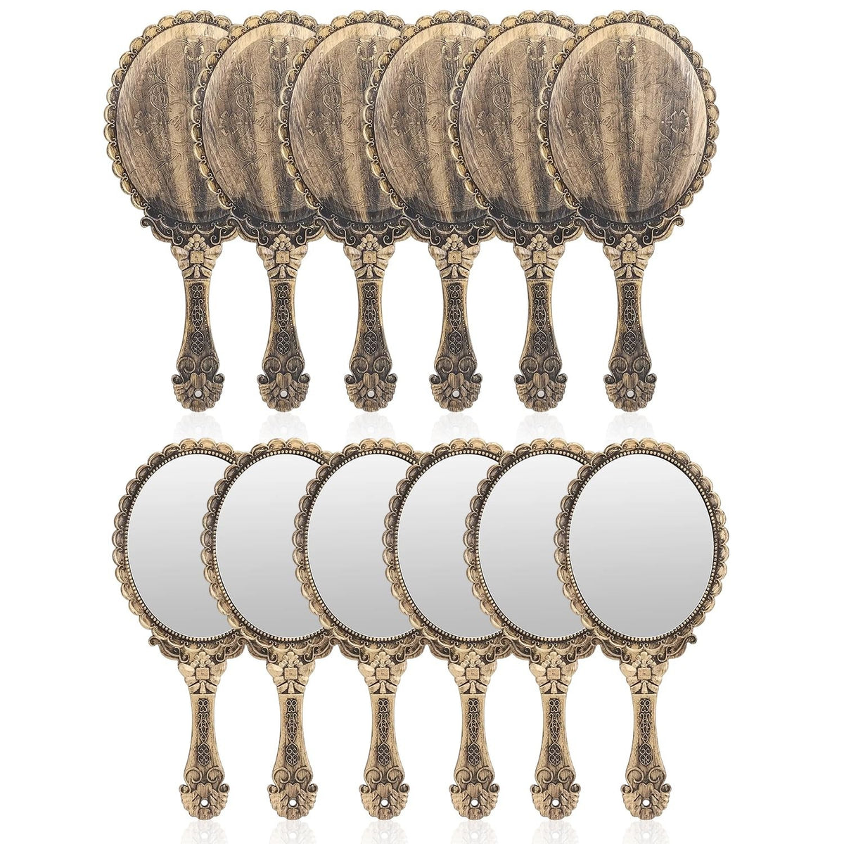Vintage Handheld Makeup Mirror Set - 12 Brass Gold & Bronze Small Mirrors