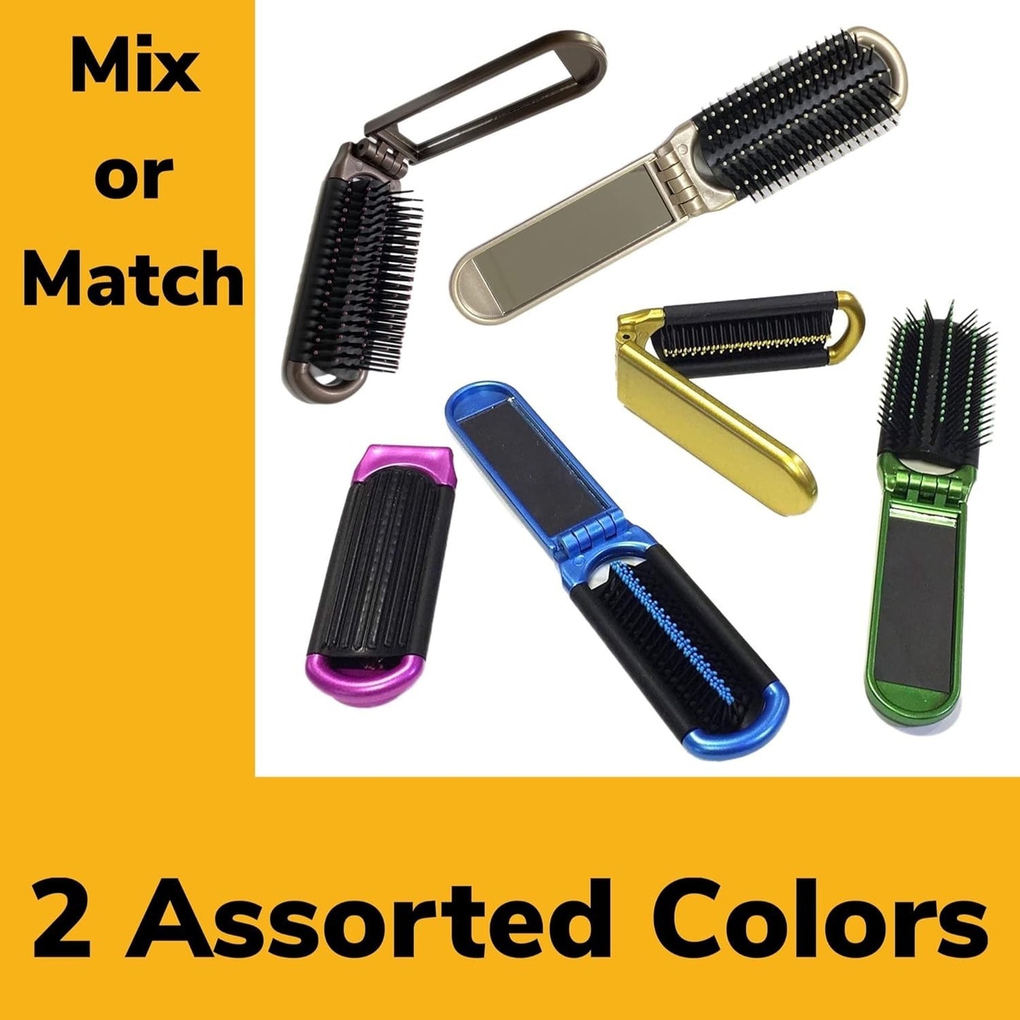 Portable Folding Hair Brush with Mirror - 2 Colors for Travel & Touch-Ups