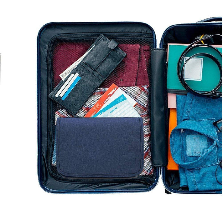 Navy Blue Travel Cosmetic Bag with Waterproof Lining and Multiple Compartments