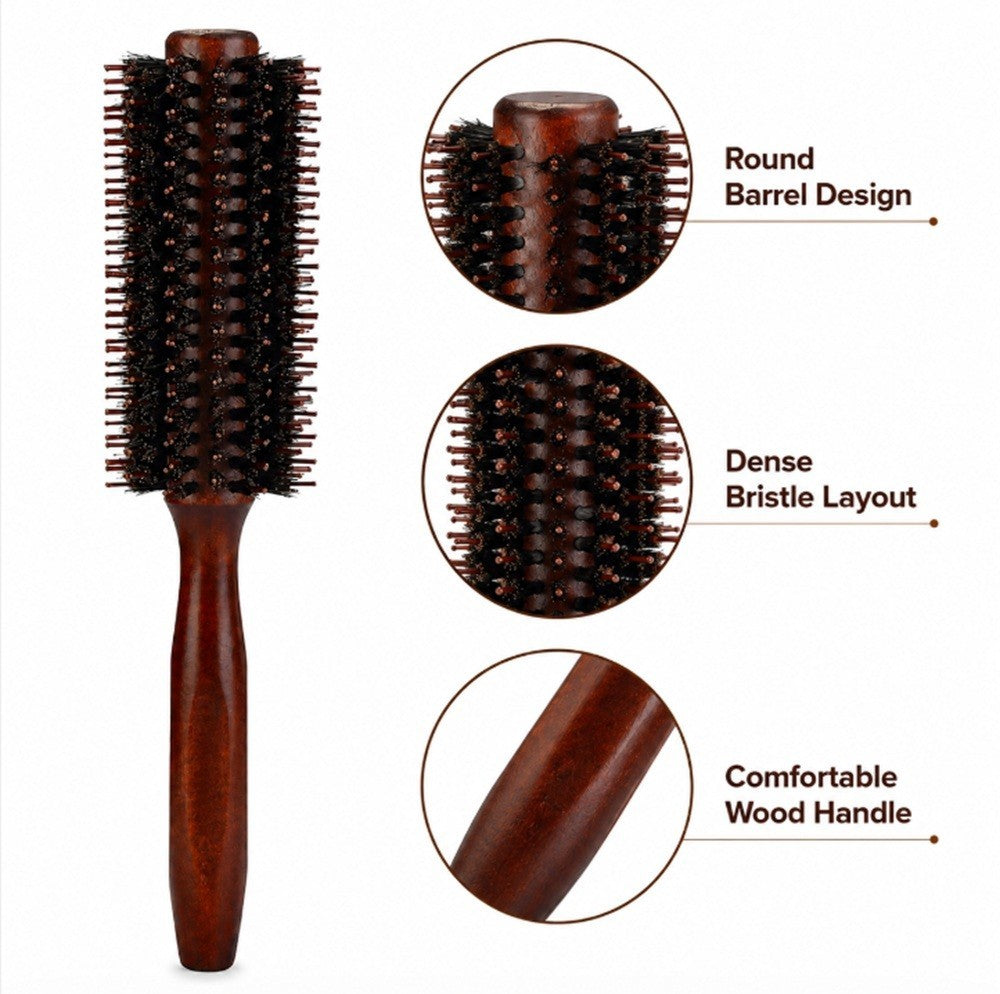 2.2-Inch Round Bristle Hair Brush with Wooden Handle for Blowouts & Styling