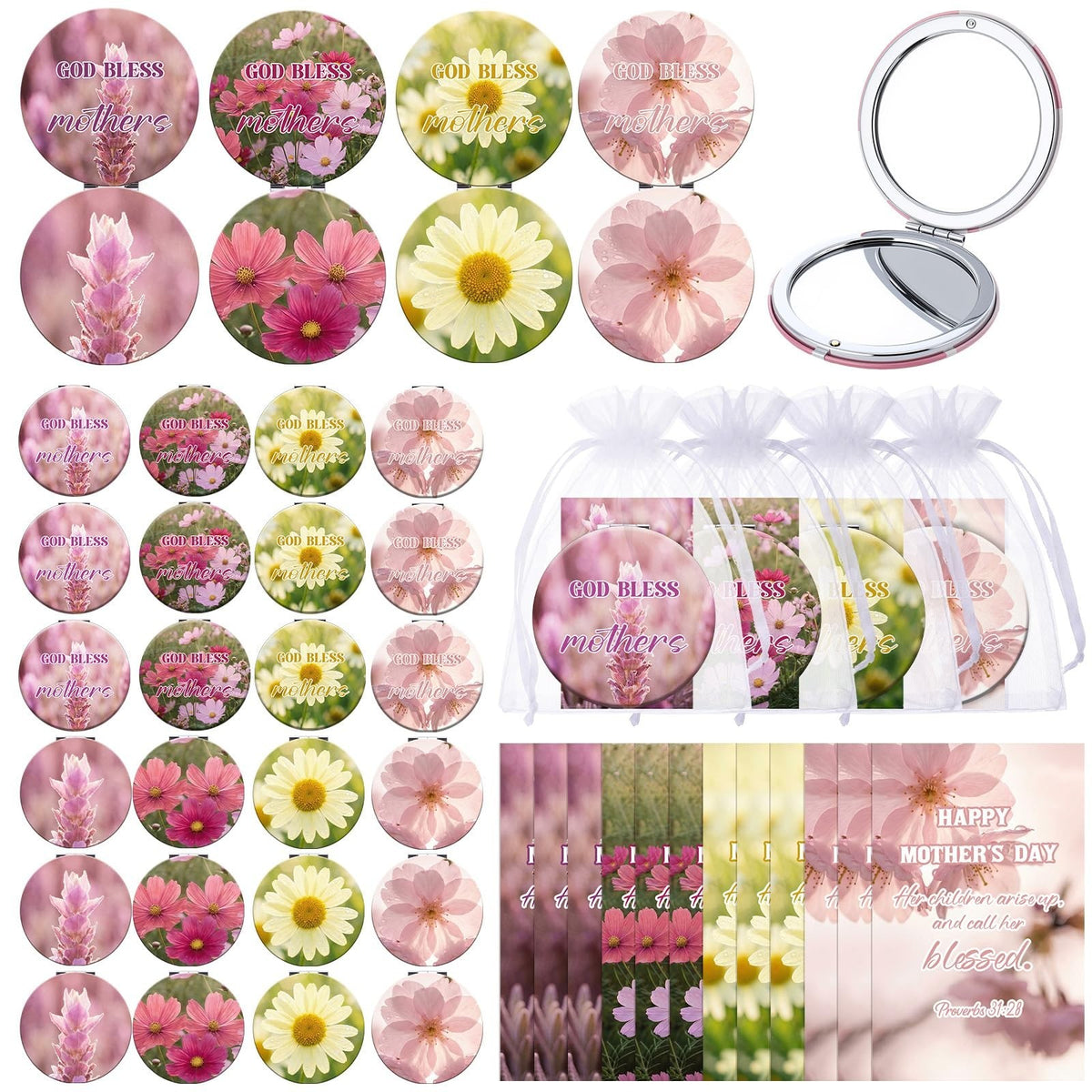 Mini Christian Compact Mirrors Set - 12 Gift Bulk Portable Two-Sided Mirrors