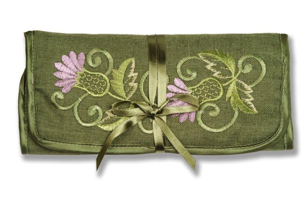 Jewelry Roll - Green Balmoral Thistle Design by Justina Claire