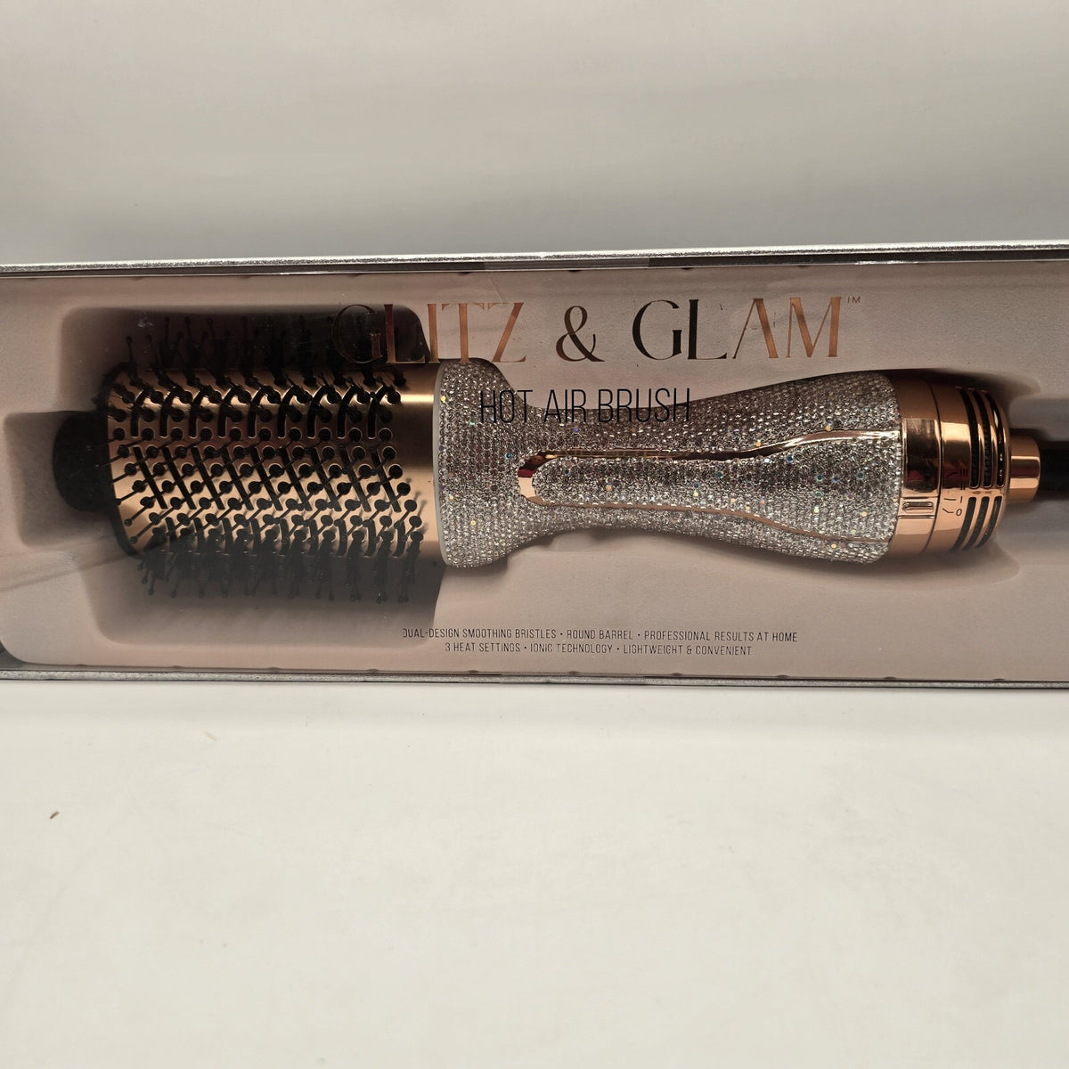 Rhinestone Hair Dryer Hot Air Brush with Bling Silver White Gold