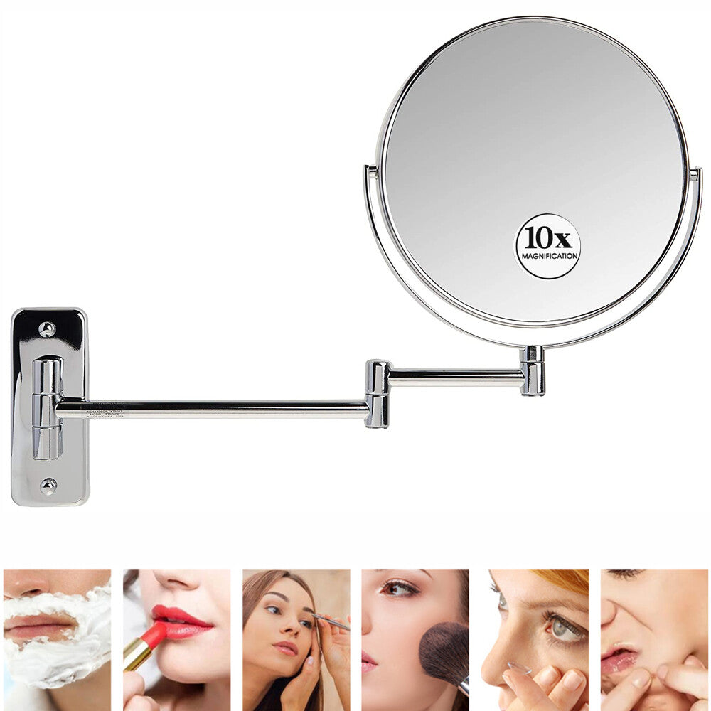 10X Wall Mounted Makeup Mirror with 12-Inch Swing Arm - Polished Chrome Finish