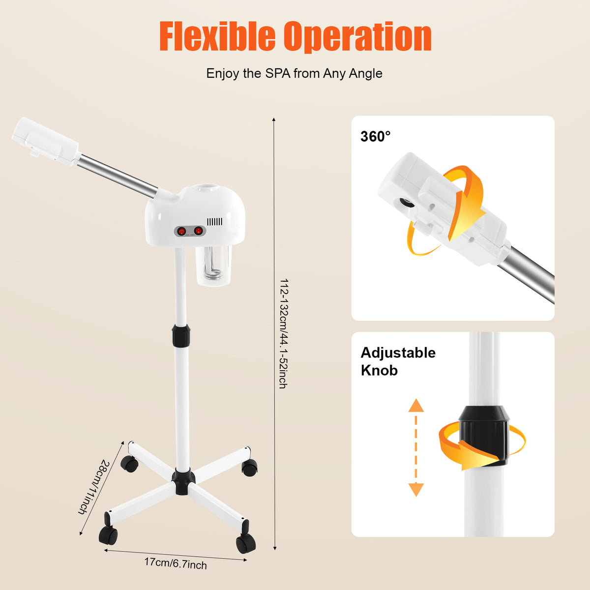 Ozone Facial Steamer with Hot Mist - Adjustable Height