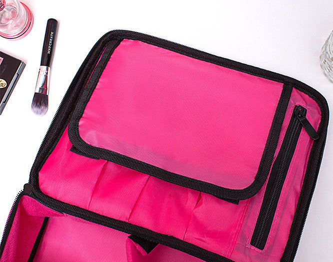 Pink Travel Makeup Bag with Handle Waterproof Organizer for Cosmetics