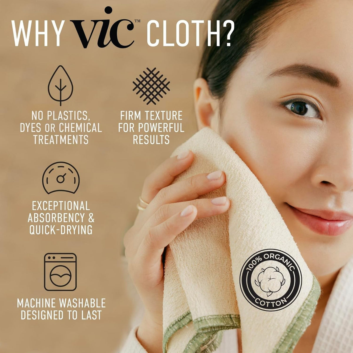 Deep Exfoliating Face & Body Washcloth - Organic Cotton, Reusable & Durable