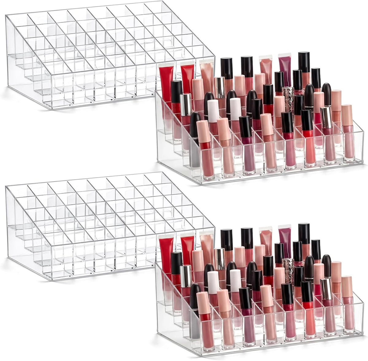 4-Pack Lipstick Organizer with 40 Slots Clear Acrylic Makeup Storage