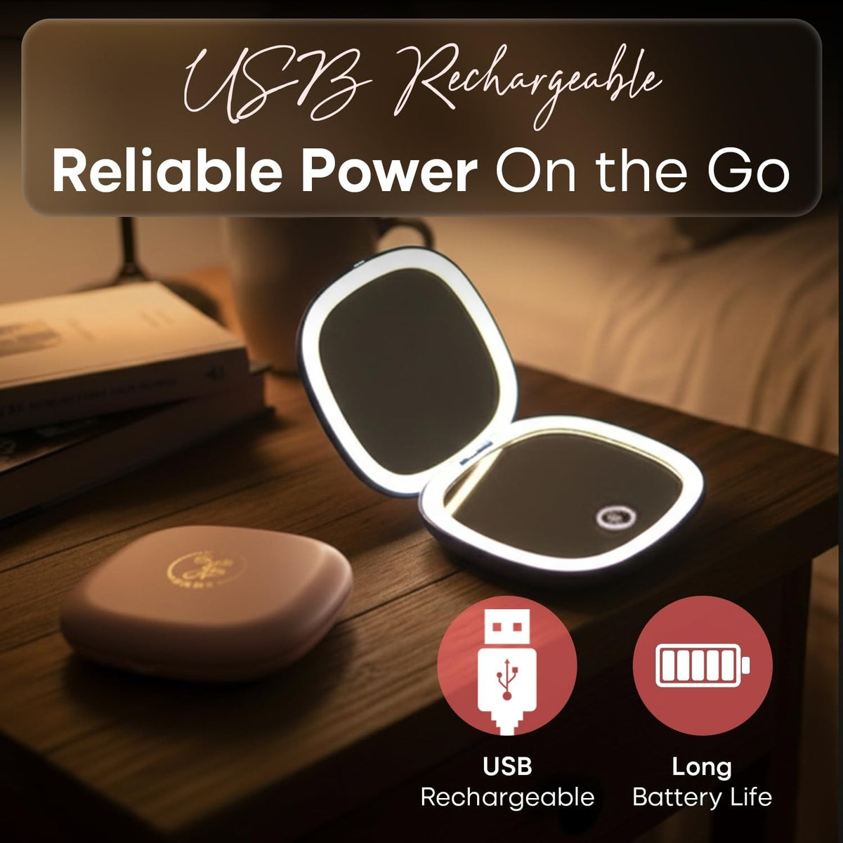 4-Inch LED Compact Mirror with 1x/10x Magnification – Travel Lighted Makeup Mirror