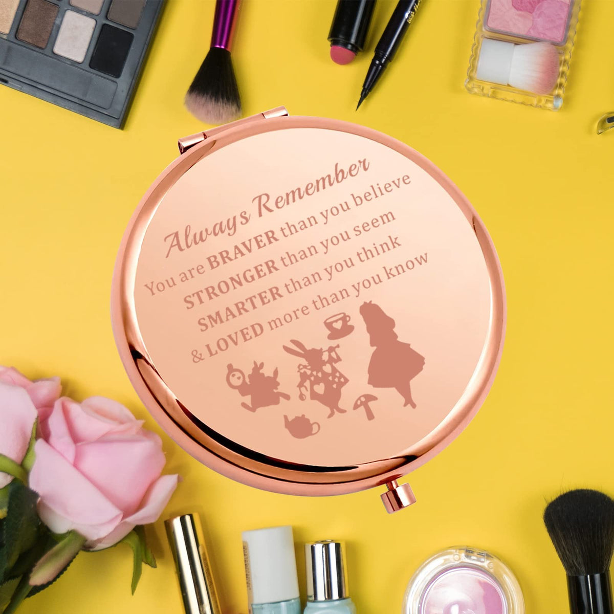 Alice Fans Pocket Mirror - Fairy Tales Gift, 2.6 Inch Silver Compact
