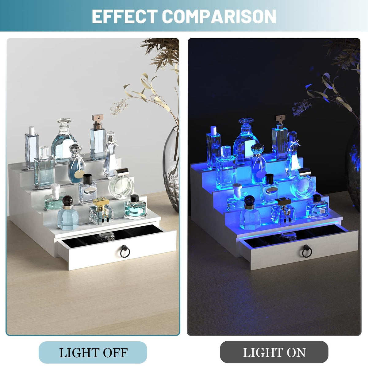 Lighted Wooden Perfume Organizer for Men - 4-Tier Cologne Display Stand