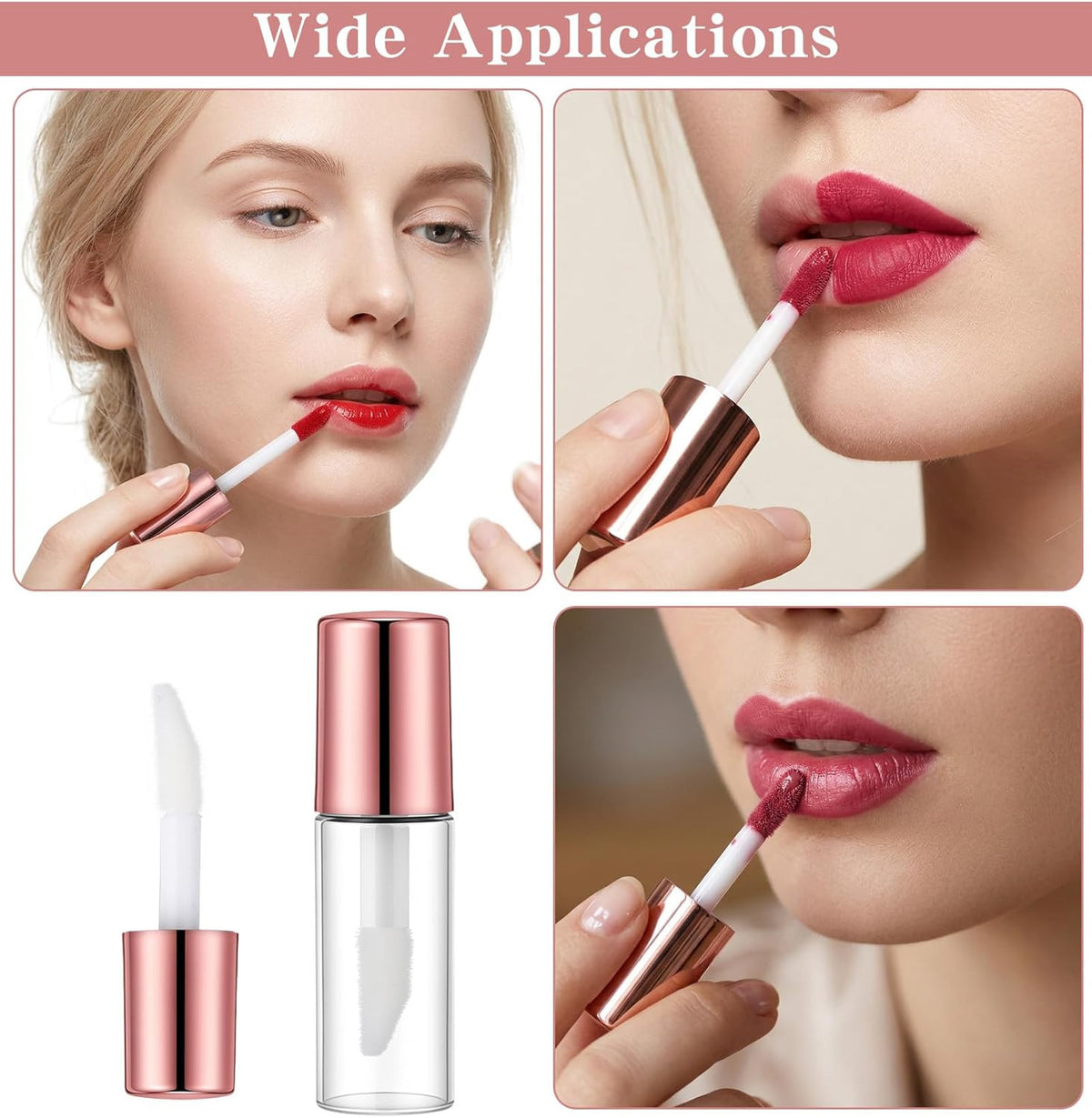 12 Pcs Mini Refillable Lip Gloss Containers 1.2ml with Brush & Rubber Insert