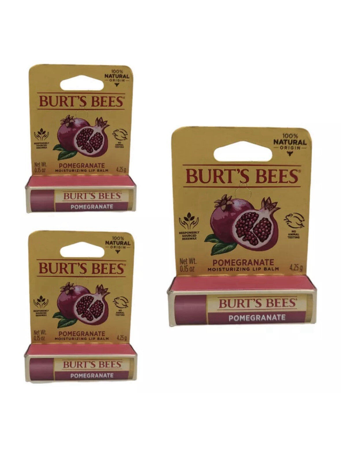 3-Pack Burt's Bees Natural Lip Balm with Pomegranate, 0.15oz