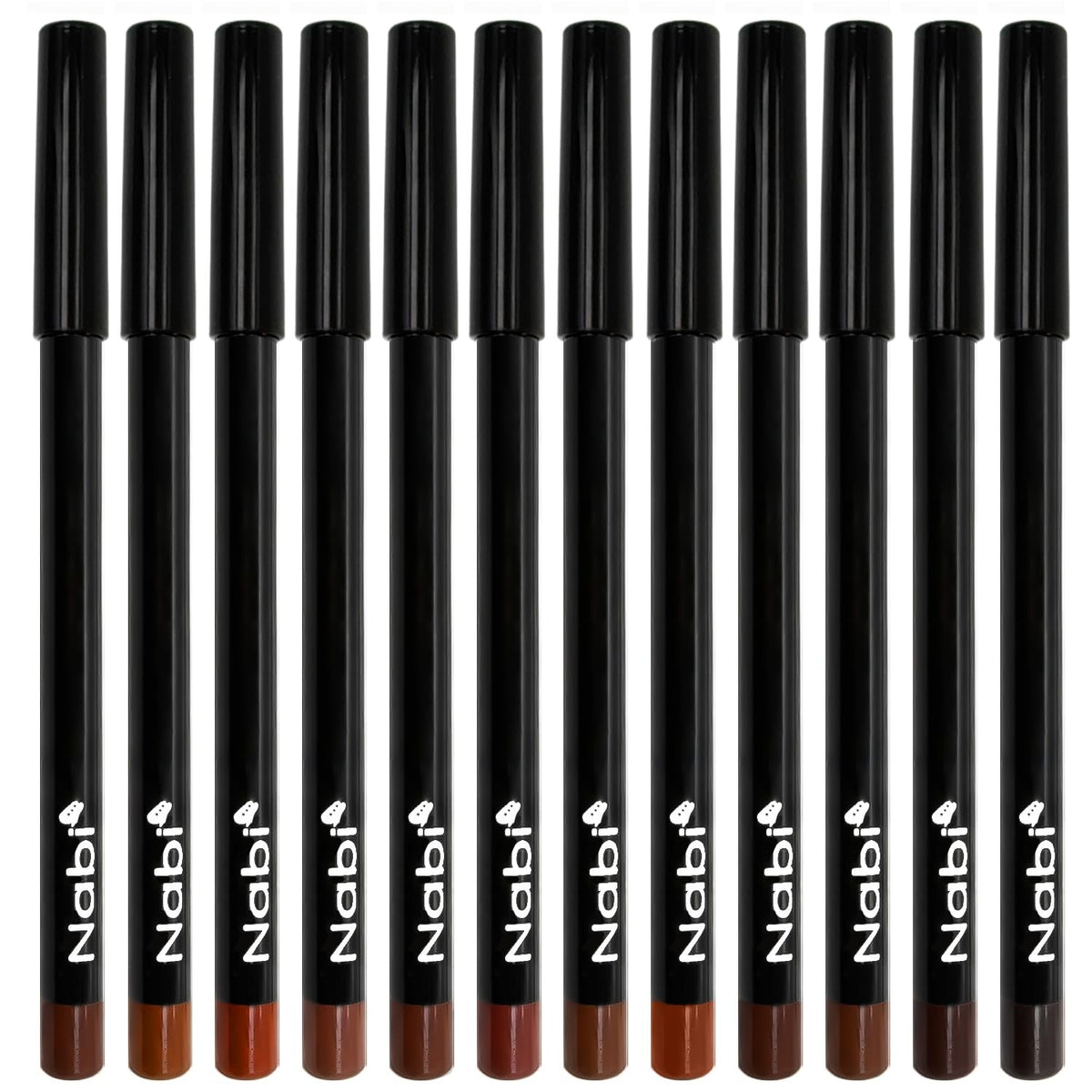 12-Piece Brown Lip Liner Pencil Set - Long-Lasting, Precise, Waterproof