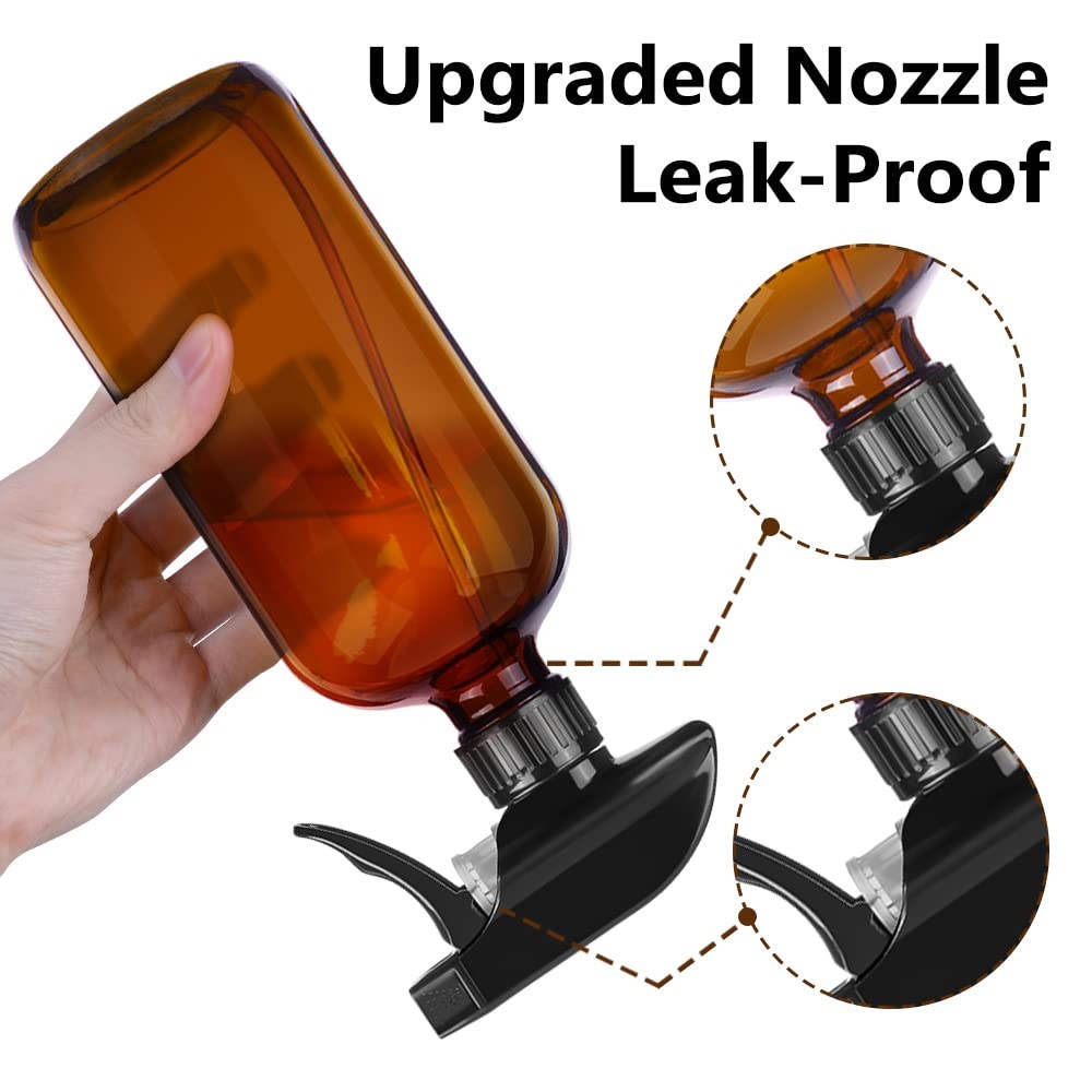 8 Oz Amber Glass Spray Bottles Set - Refillable with Adjustable Nozzle & Labels