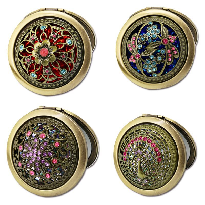 Vintage Foldable Travel Makeup Mirror Set - Double Sided Compact Bronze