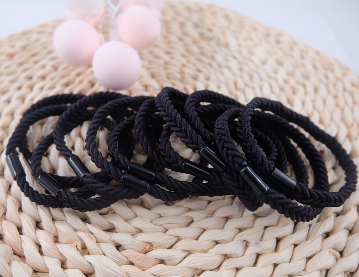 Large Braided Mens Hair Ties,Black Pony Tails 1 Count (Pack of 12),