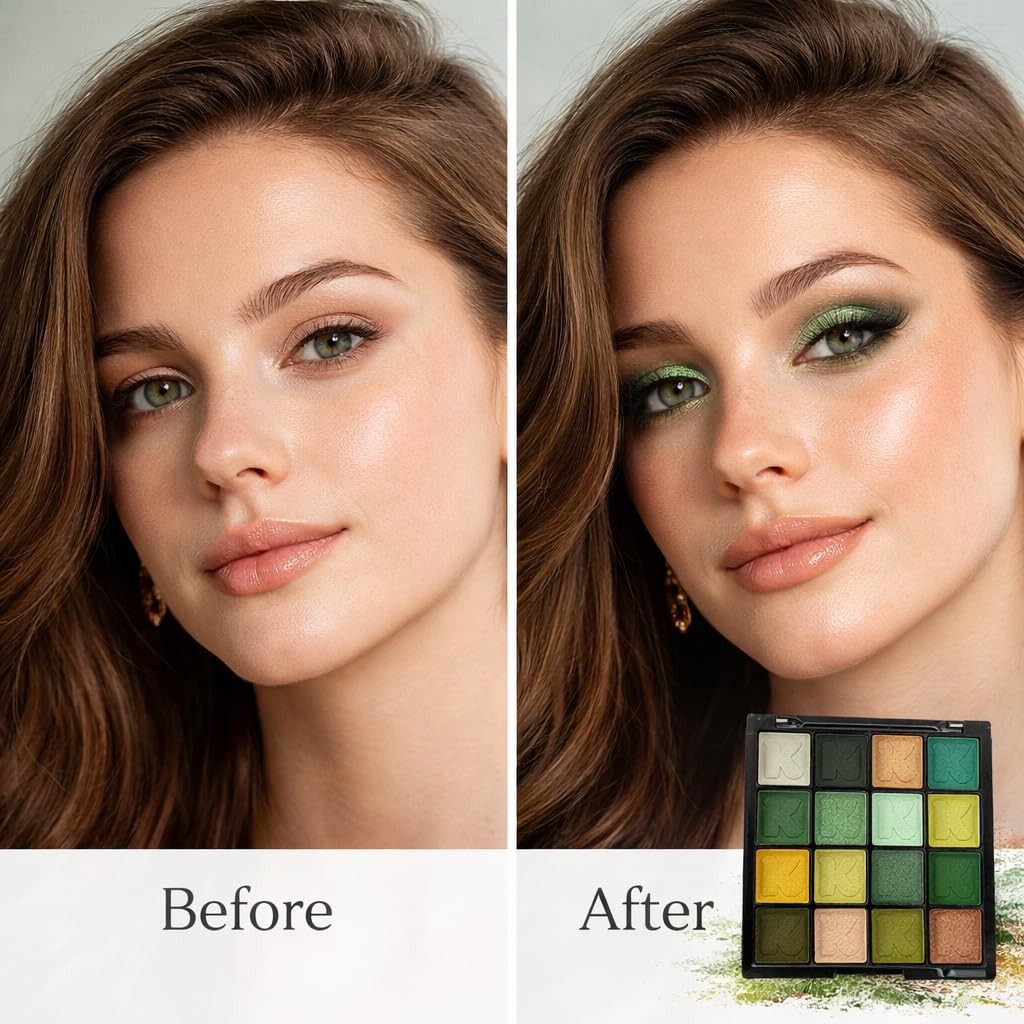 Green Eyeshadow Palette Matte Glitter Long-Lasting 16 Shades