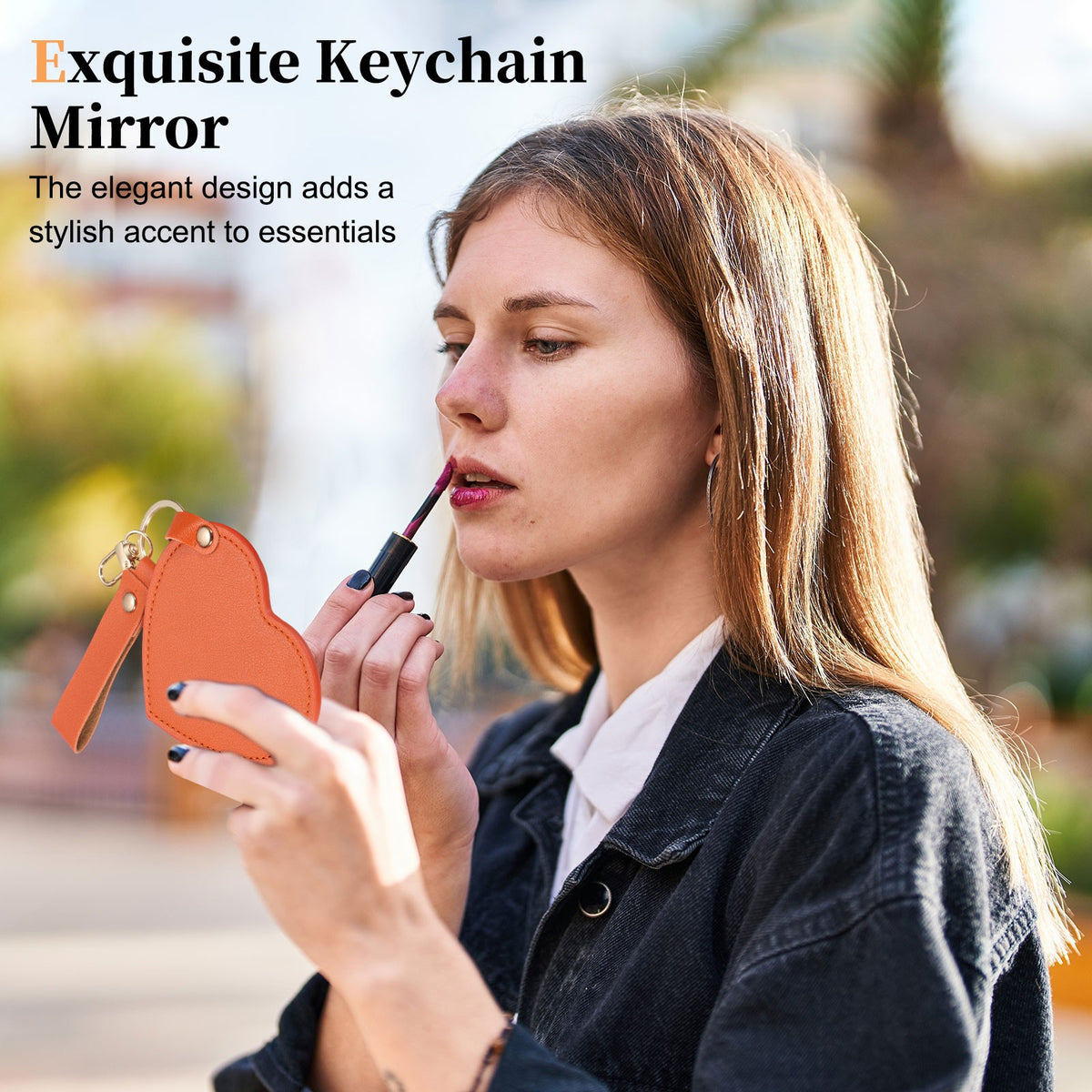 Mini Heart Shape Keychain Mirror with Leather Cover - Compact & Portable