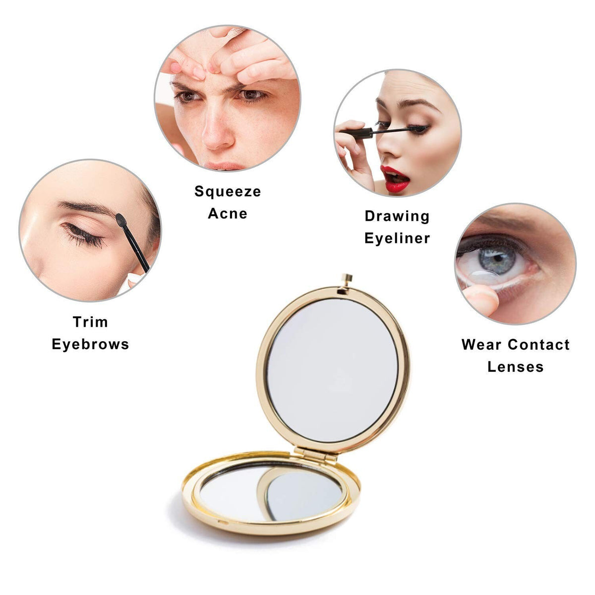 Mini Folding Double-Sided Makeup Mirror with Magnification for Purses - Gold