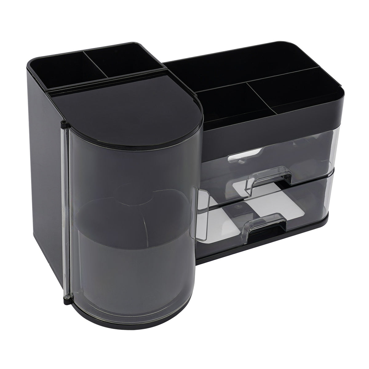 Rotating Makeup Brush Organizer with Drawers and Dust Cover, Black