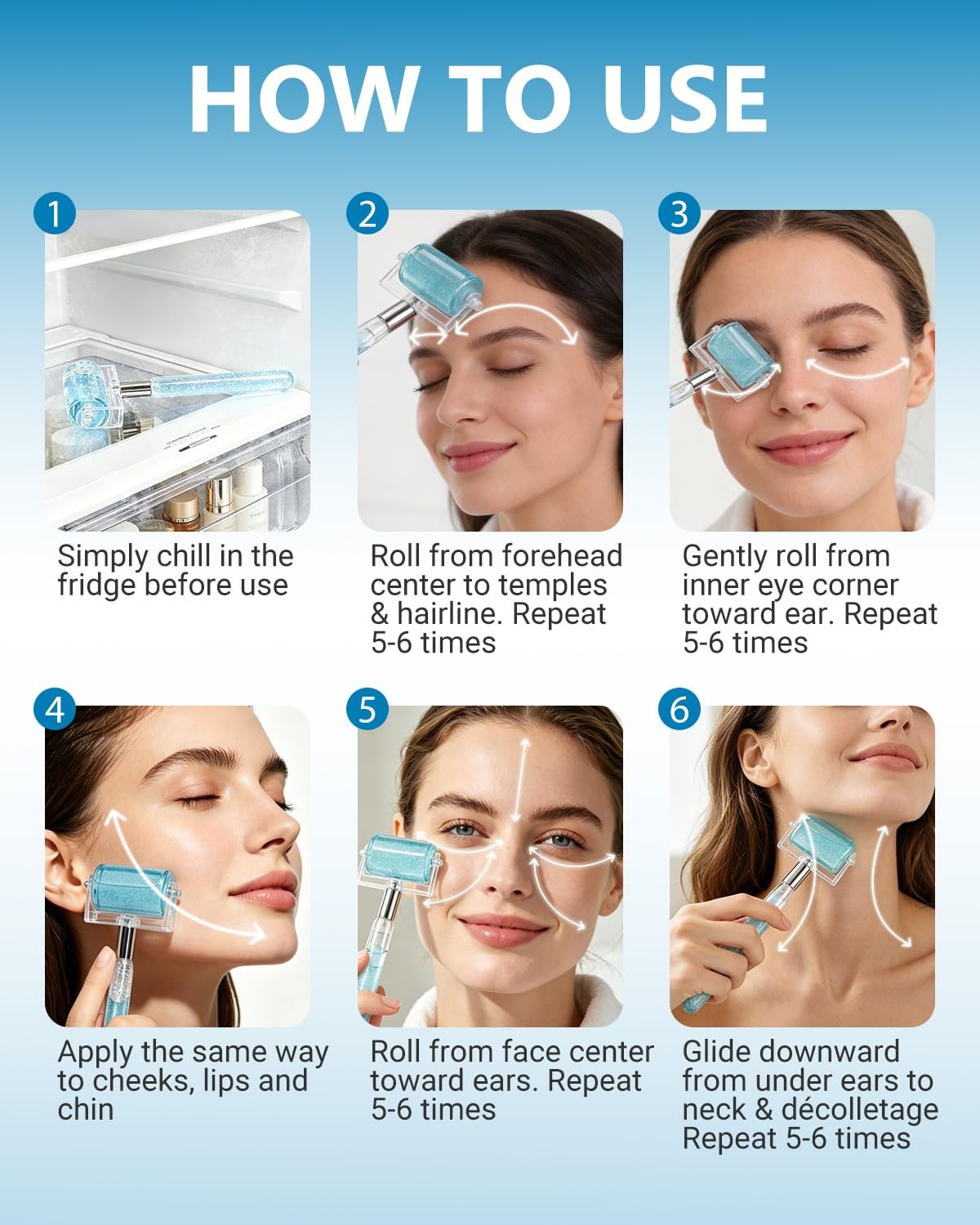 Facial Ice Roller with Glitter Handle for Skin Refreshing & Warm Therapy