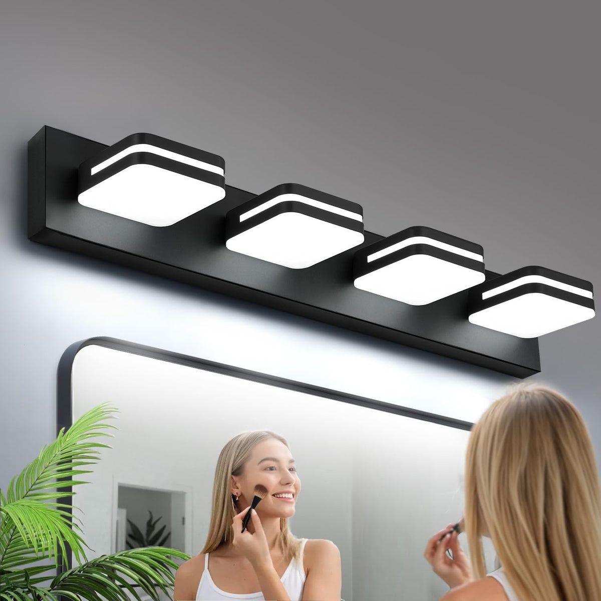 360° LED Bathroom Vanity Light Fixtures, Modern Acrylic Wall Mount 4-Light 27 Inch