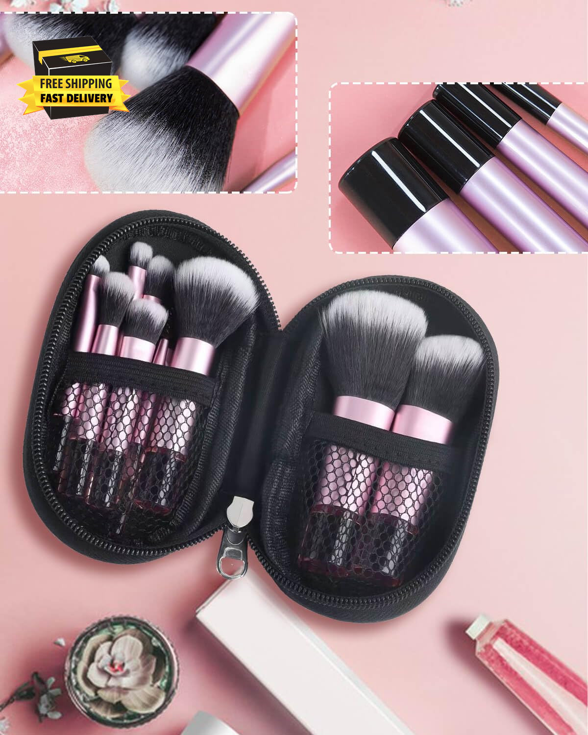 Travel Makeup Brush Set 10 Pcs Mini Makeup Brushes with Pouch